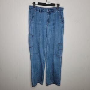 Future‎ Collective Reese Blutstein Wide Leg Jeans Size 6 Blue Cargo Patch Skater